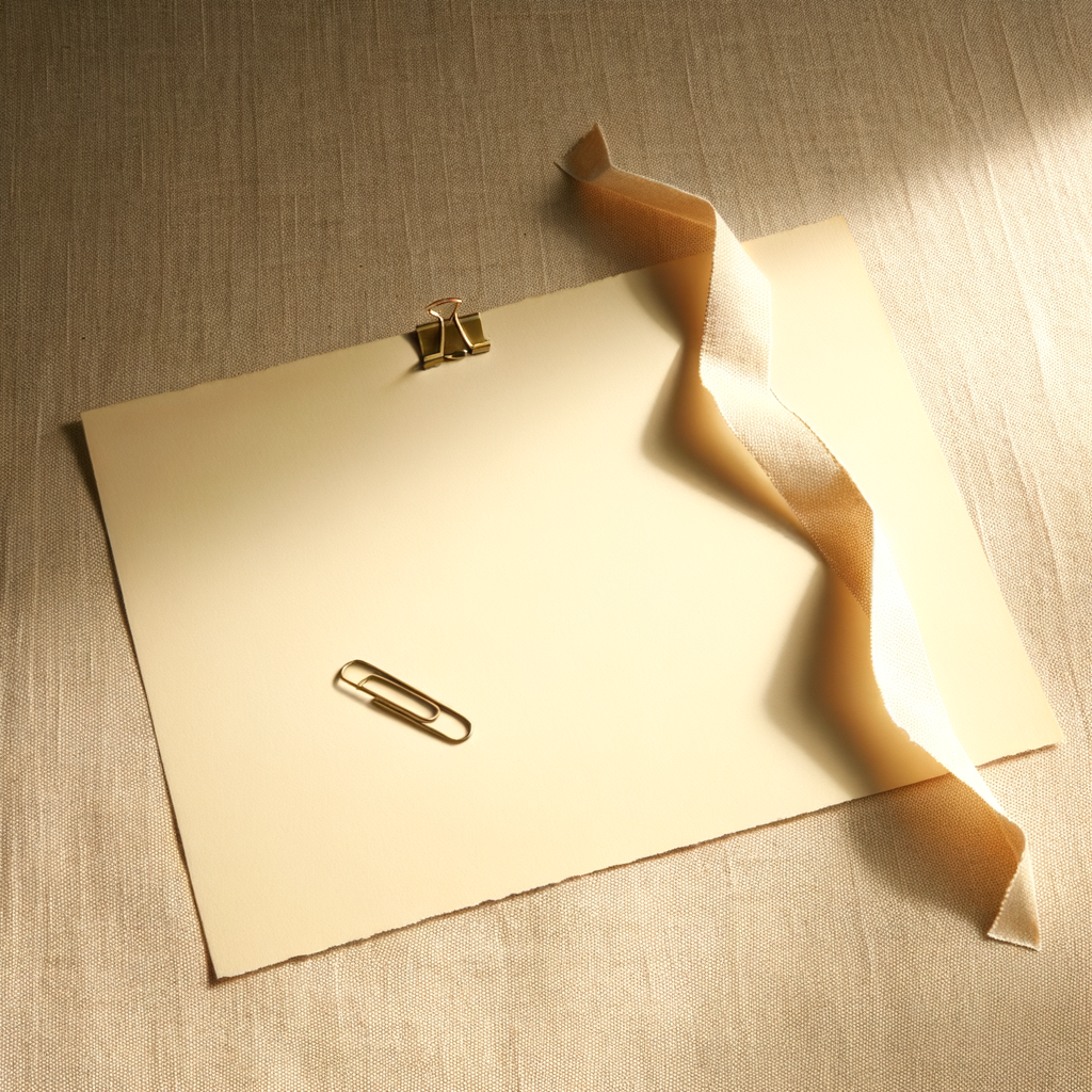 נייר מקופל עם סימנייה על בד פשתן.